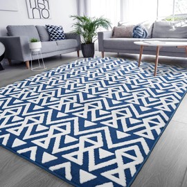 Ompaa Ultra Soft Shaggy Rugs Memory Foam Bedroom Carpet, Blue 7 x 10 Feet Large, Plush Geometric Textured Area Rugs for Living Room Couch Dorm Bedside Kids Girls Teens Room Nursery Decor Floor Mat