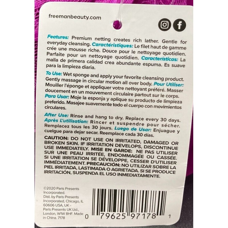 Freeman Exfloliating Gentle Shower Bath Loofah Sponge Large Mesh -