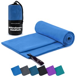 ZENACROSS Microfibre Towel with Transport Bag - Quick-Drying and Versatile Fitness Towel - Sports Towel Sizes XXL - 200 x 100 cm - Blue