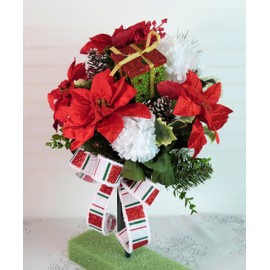 Poinsettia Cemetery Arrangement, Christmas Grave Flowers, Cemetery Flowers Christmas