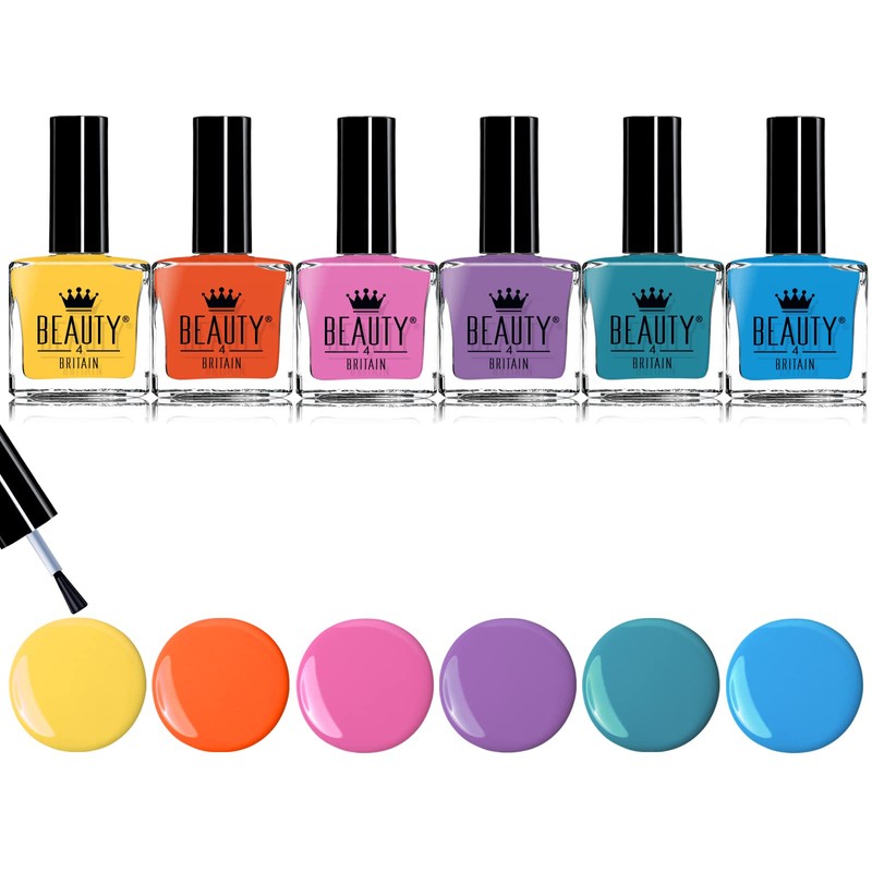 Beauty4Britain 6 x Luxury Nail Polish 6 Different Bright Rainbow