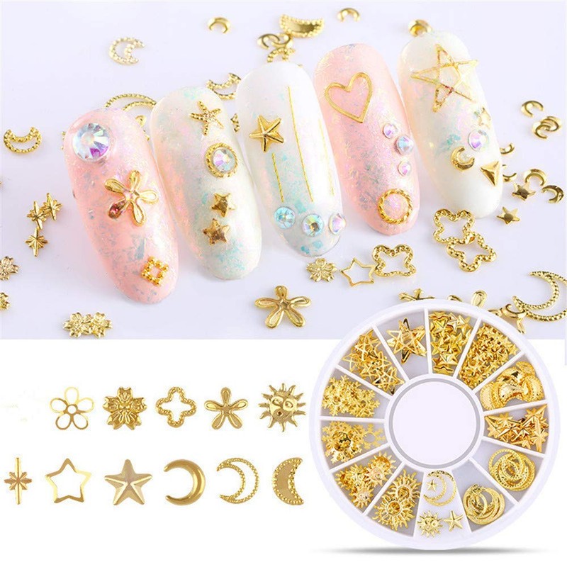 6 Boxes Nail Art Studs - 3D Decorations Alloy Gems