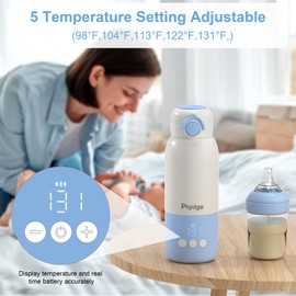 Phydge Portable Bottle Warmer for Travel,12.5oz Cordless Baby Milk Warmer on The go for Formula,Breastmilk,Water,3 Mins Fast Heating & Precise Temp Control Travel Essential