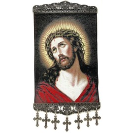 Generic Jesus Christ the Pantocrator with Crown - Religious Icon - Wall Hanging Tapestry Banner Large Art Décor - Christian Orthodox Catholic Cross - 16 x 8 inch - Christmas Ideal ICONL009