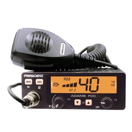 President Adams FCC CB Radio. Large LCD with 7 Colors, Programmable EMG Channel Shortcuts, Roger Beep and Key Beep, Electret or Dynamic Mic, ASC and Manual Squelch, Talkback