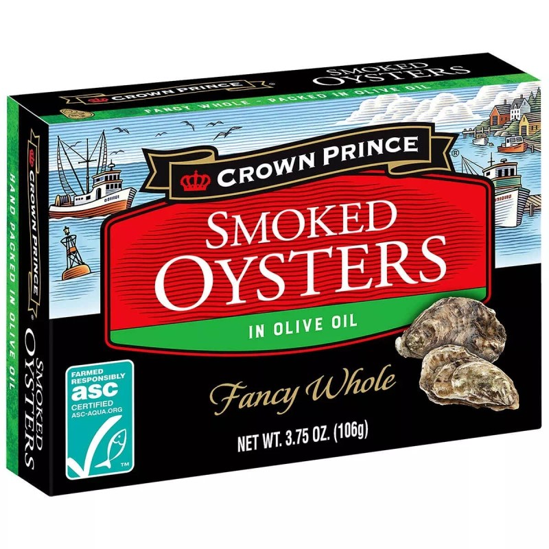 Crown Prince SMOKED OYSTERS IN OLIVE OIL, FANCY WHOLE, CROWN