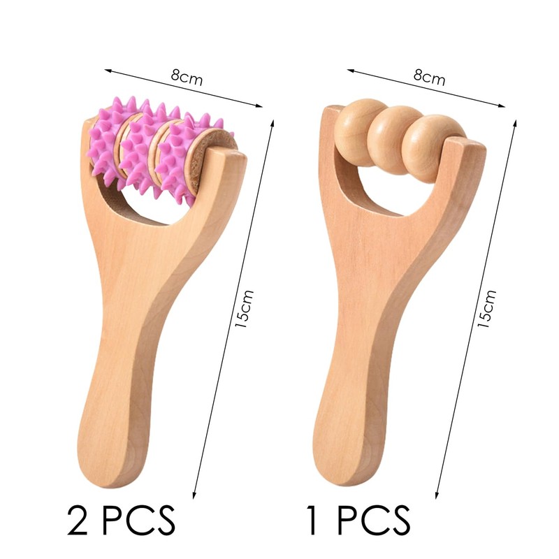 3-Piece Wooden Massager, Roller Massager, Portable Massager, Manual Massager, Multifunctional