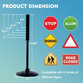 Furnishh Cast Iron Sign Stand with 17" Dia Base 48" Tall Heavy Duty Pedestal Post Sign Holder for No Parking Street Signs, Handicap Parking Sign, etc. Comes with Stand, Base, Bolts and Nuts, Black