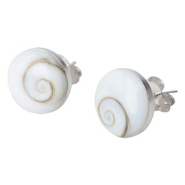 Sterling Silver Earrings for Women with Natural Shiva Eye - Small Round Silver Button Earrings with Round St Lucia Stone, Silver, shiva eye