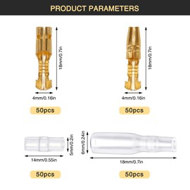 YIXISI 200 Pieces 3.9 mm Round Connector Kit Brass Bullet Male & Female Wire Terminals Plug with Insulation Cover for Motorcycle Car Boats Electrical Instruments, Golden