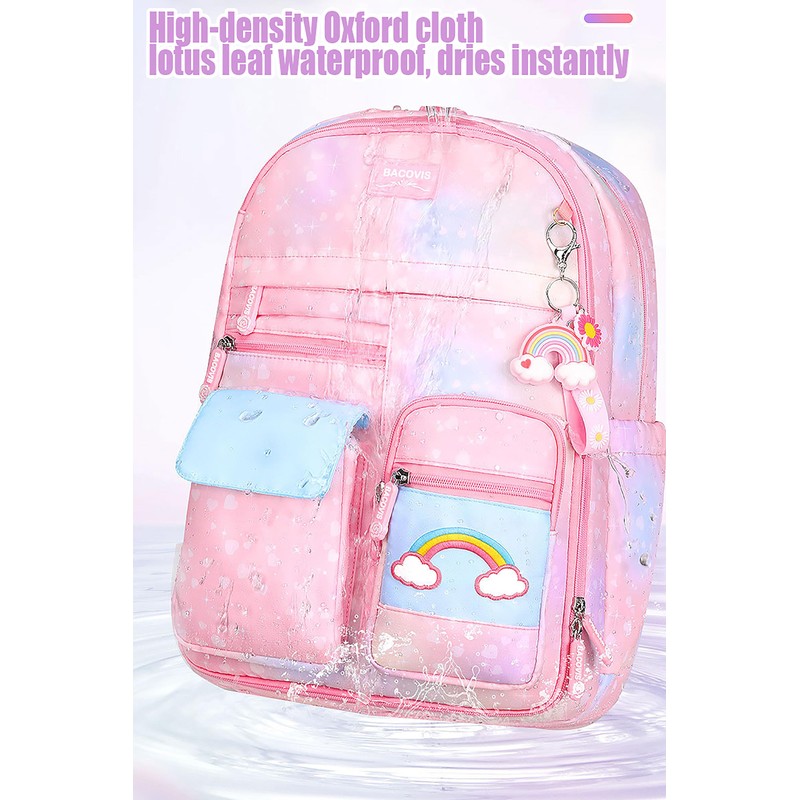 Kawaii Backpack for girls,17in Cute Gradient Rainbow School Backpack with