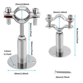 Kyuionty 2 Pcs Wall Mount Ceiling Mount Pipe Support, Stainless Steel Adjustable Pipe Bracket Clamp Pipe Straps for Pipe Tube, Dia. 25mm (Fit for 3/4 inch Pipe)
