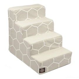 Majestic Pet 4 Step Portable Dog Stairs for Small Dogs to get on Bed Supports 250 lbs or Less – Dog Steps for High Bed with Machine Washable Cover –Pet Stairs for Cats Hexo Shapes Gray