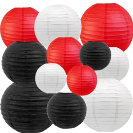 XIKSXITN Paper Lanterns Decorative, Hanging chinese lanterns Indoor Outdoor for Birthday, Wedding, Christmas, Bridal, Home Decor, ceiling decorations Black/Red/White 12pcs(Size of 4”, 6”, 8”, 10”)