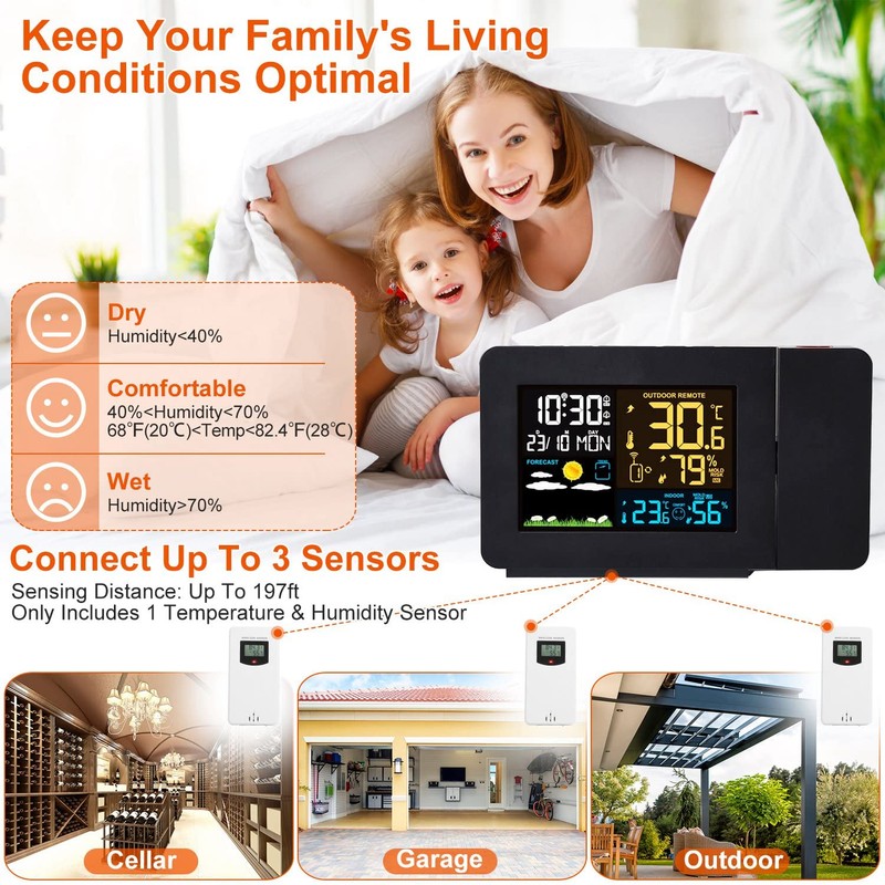 KOCASO Upgraded Projection Weather Alarm Clock Atomic Projection Alarm Clock
