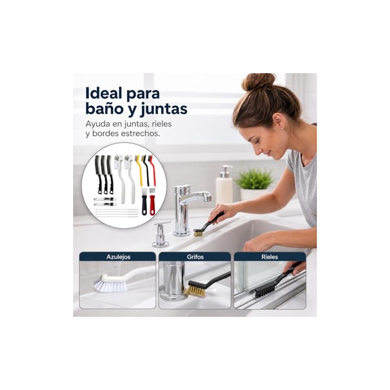 Cepillo de Limpieza 16 Piezas, Kit para Grietas, Cocina, Baño