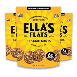 Ella's Flats Minis - Sesame (3 Pack) - Superfood seed crackers - Just seeds, no fillers - 6g protein, 5g fiber and low carb