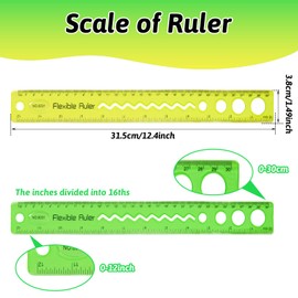 Grevosea 2 Pcs Flexible Rulers, 12 Inch Plastic Ruler with Centimeters and Inches Bendable Soft Rulers for Kids & Adults School Home Office Supplies (Yellow+Green)