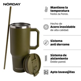 NORDAY | Termo Tumbler 40 oz - Titan Militar | Termos para Cafe - Vaso Termico de Acero Inoxidable | Termos para Agua - Botella de Agua | Mantiene Temperatura hasta 24hs | Regalos Aesthetic