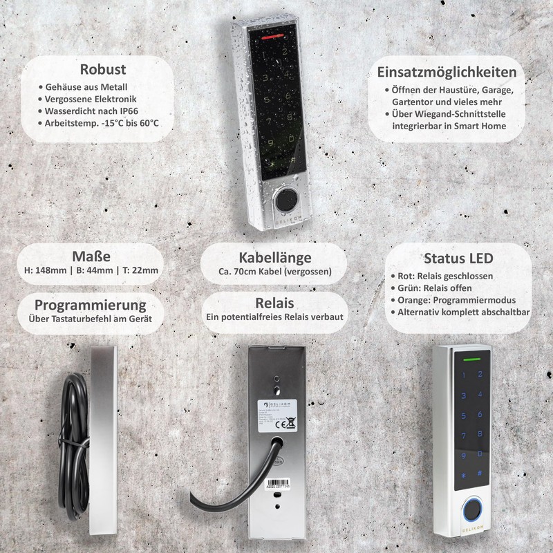 Gelikom COW1 RFID, Finger & PIN Code Lock (1 Relay