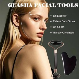 Gua Sha, Rodillo Facial, Pincel Linfático, para Contornear el Rostro y Esculpirlo, Kit de Masaje Facial para Definir el Contorno de la Mandíbula, Redu