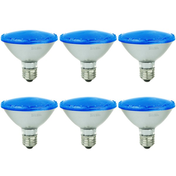 Sunlite - Blue LED PAR30 Reflector Light Bulb, 4 Watts, 120 Volts, Medium Base, 30,000 Hour Lamp Life, 100 Lumens, 60° Flood Beam Angle, Energy Saving, Eco Friendly, Multi-Use, Indoor/Outdoor (6 Pack)