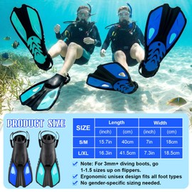 Shappy 2 Pairs of Snorkel Fins Swim Fins Travel Size Short Adjustable Buckles Open Heel Swim Flippers for Snorkeling Diving Swimming Adult Men Womens(Blue, Green,S/M (Adult US Size 4.5-8.5))