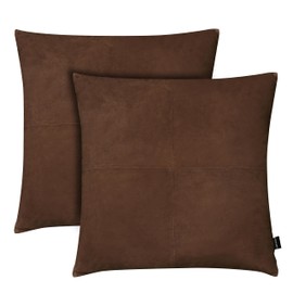 KUIRMODA Lambskin Leather Suede Pillow Cover - Decorative Sofa Cushion Case - Throw Covers for Living Room & Bedroom, 22" x 22" - Mid Brown Plain Pack of 2