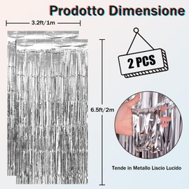 Tinsel Curtain Silver 1 x 2 m, Pack of 2 Shiny Fringe Curtain, Shimmer Door Window for Decoration Party Wedding Disco Birthday Party