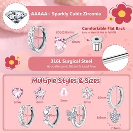 Kakonia Hypoallergenic Earrings for Women Surgical Stainless Steel Hoop Earrings for Sensitive Ears Screw Back Stud Earrings Set Cute Toddler Earrings Kids Earrings Jewelry Pink