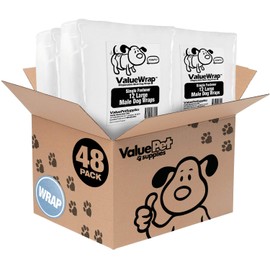 ValueWrap Male Wraps, Disposable Dog Diapers, 1-Tab Large, 48 Count - Snag-Free Fastener, Leak Protection, Wetness Indicator