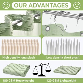 WONICY No Hook Shower Curtain with Snap in Liner, Tufted Chevron Striped Shower Curtain Set for Bathroom, Boho Waterproof and Washable Shower Curtains, 71Wx77H, Sage Green