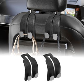 Mairearn Headrest Hook, Car Luggage Rack, Seat Hook, Car Luggage Rack, Fall Prevention, Zinc Alloy, Heavy Duty, Premium Leather, Compatible with Front and Rear Seats, Convenient Goods (Set of 2, Black