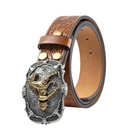 GENEMEN Western Cowboy Horse Buckle Belt for Men Women Cowgirl Floral Engraved Embossed Leather Belt for Jeans (A Brown Horse, 120)