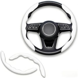 OFFCURVE Juego de 2 Funda de Fibra de Carbono para Volante de Coche,Accesorio Seguro y Antideslizante,Funda para Volante de Auto,Universal para Volante de automóvil de 37-38 cm(Blanco)