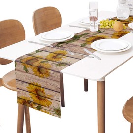 Sunflowers Rustic Table Runner-Cotton linen-Small 36 inche Dresser Scarves,Farmhouse Tablerunner for Kitchen Coffee/Dining/Sofa/End Table Home Living Room,Scarf Decor for Spring/Summer/Fall Dinner