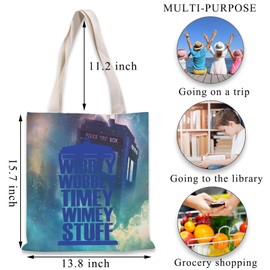 PLITI Dr Who TV Show Inspired Gift Doctor Tote Bag Policeman Box Fan Gift Wibbly Wobbly Timey Wimey Stuff Gift Dr Who Gift (Wibbly Wobbly TGU)