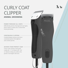 Wahl Pro Animal Curly Coat - KM 2-Speed Pro Clipper - Cat & Dog Grooming Clipper for Pet Care - Great for Poodles & Golden Doodles - Includes 2 Stainless Steel Guide Combs - Gunmetal