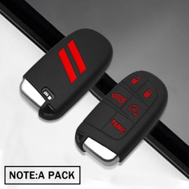 YOSRTER - Funda protectora de silicona para llavero, 5 botones, sin llave, para Dodge Accessories - Carcasa para cargador Challenger Durango Journey Dart (1 paquete (ribete rojo)