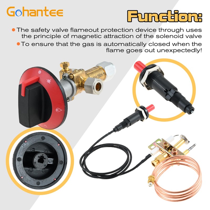 gohantee LP Gas Safety Valve with 3 Outlet Pilot Burner,