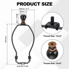 PATIKIL 6.5 Inch Lamp Harp Kit with Finial, 1 Set Detachable Lamp Shade Bracket Holder, DIY Lighting Accessories for Table Lamps Floor Lamps, Black
