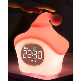 Star Alarm Clock with Night Light for Kids with Sleep Training and Sound Machine, Rechargeable Silicone Lamp OK to Wake Clock，Cute Animal Tabletop Lamp, Perfect Sleep Companion for Boys Girls, Pink