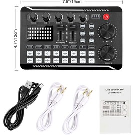 GRARRO F998 Live Sound Card Audio Mixer Podcast, Voice Changer for Sound Effects Board for Microphone Karaoke