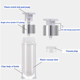 ericotry 2PCS Empty Refillable Acrylic Vacuum Pump Bottles Airless Pump Dispenser Travel Cosmetic Containers for Cream Lotion Essential Oils Foundation (50ml/1.7oz)