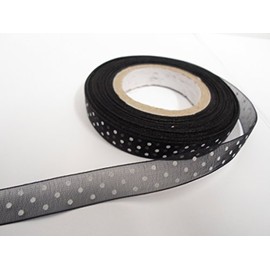 2 metres x 10mm Polka dot Sheer Organza Ribbon Black with White Spots dots 10 mm 1cm