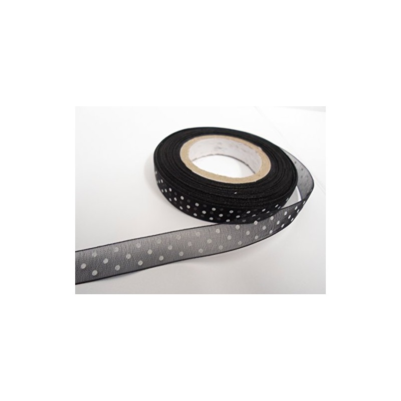 2 metres x 10mm Polka dot Sheer Organza Ribbon Black
