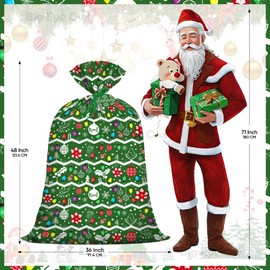 2Pcs Large Christmas Gift Bags Extra Huge Plastic Gift Bag 48"x36" Jumbo Present Bag Xmas Big Gift Wrapping Bags XL Oversized Reusable Noel Birthday Party Favors Goody Bags Green