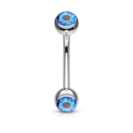 Pierced Owl Eyeball Inlaid 316L Stainless Steel Curved Barbell Eyebrow Ring (Blue)