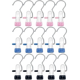 ZXF 15 Pcs Laundry Hanging Hooks Set, Stainless Steel Hanging Hold Clips Portable Stainless Steel Home Travel Hangers Clips, Multicolor