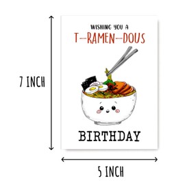 PTTShop Wishing You A T-ramen-dous Bday Card - Asian Food Greeting Card - Kawaii Noodles Birthday Card - Ramen Noodles Pun Card